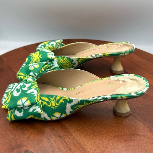 Antonio Melani Alora Royal Palm Bow Slide Sandals Kitten Heel Mule Womens 6.5 - Picture 5 of 12